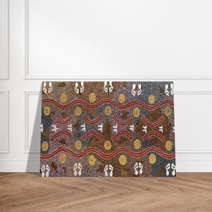 Possum Dreaming - Native Art - Clifford Possum Tjapaltjarri Brushed Aluminum Print - 70x100 cm / 28x40 inches | Clifford Possum Tjapaltjarri Aluminum Print | Clifford Possum Tjapaltjarri Prints