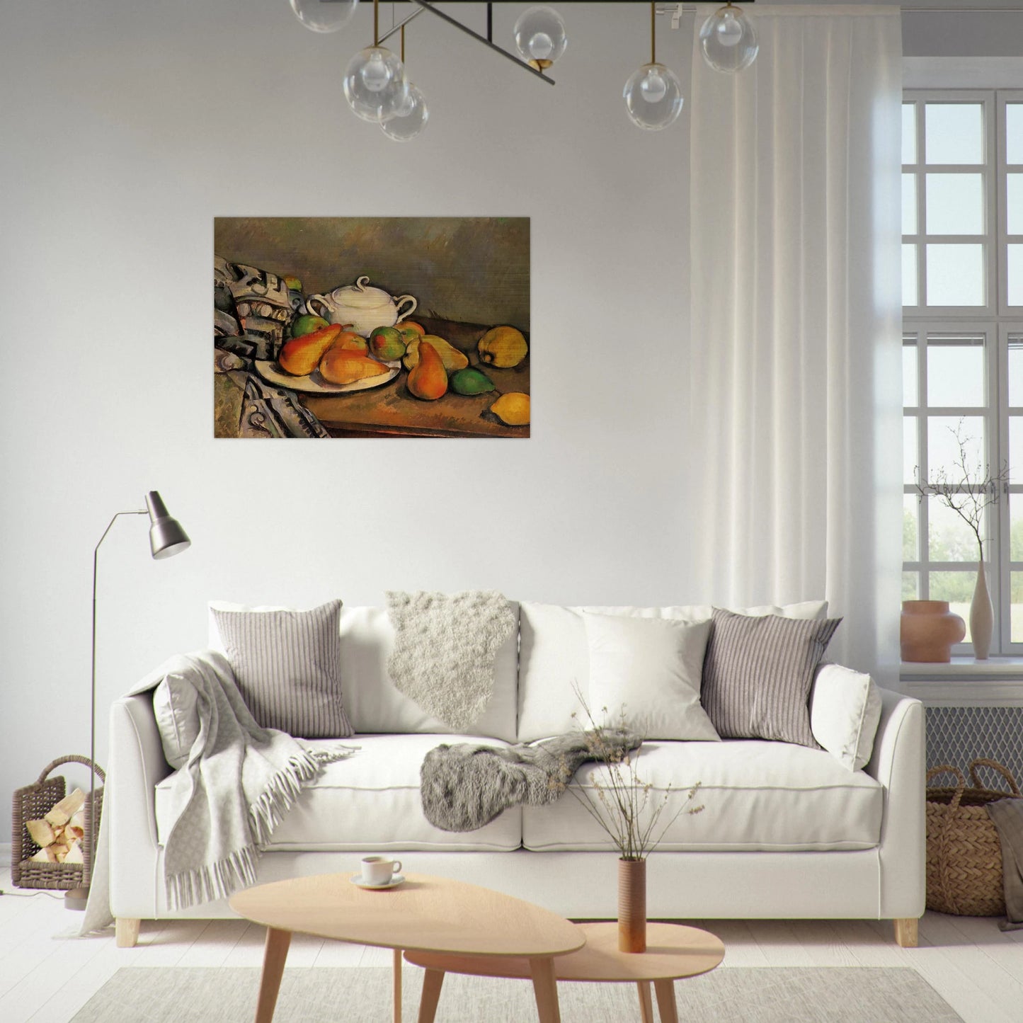 Sugarbowl, Pears and Tablecloth - Paul Cézanne Brushed Aluminum Print - 70x100 cm / 28x40 inches | Paul Cézanne Aluminum Print | Paul Cézanne Prints