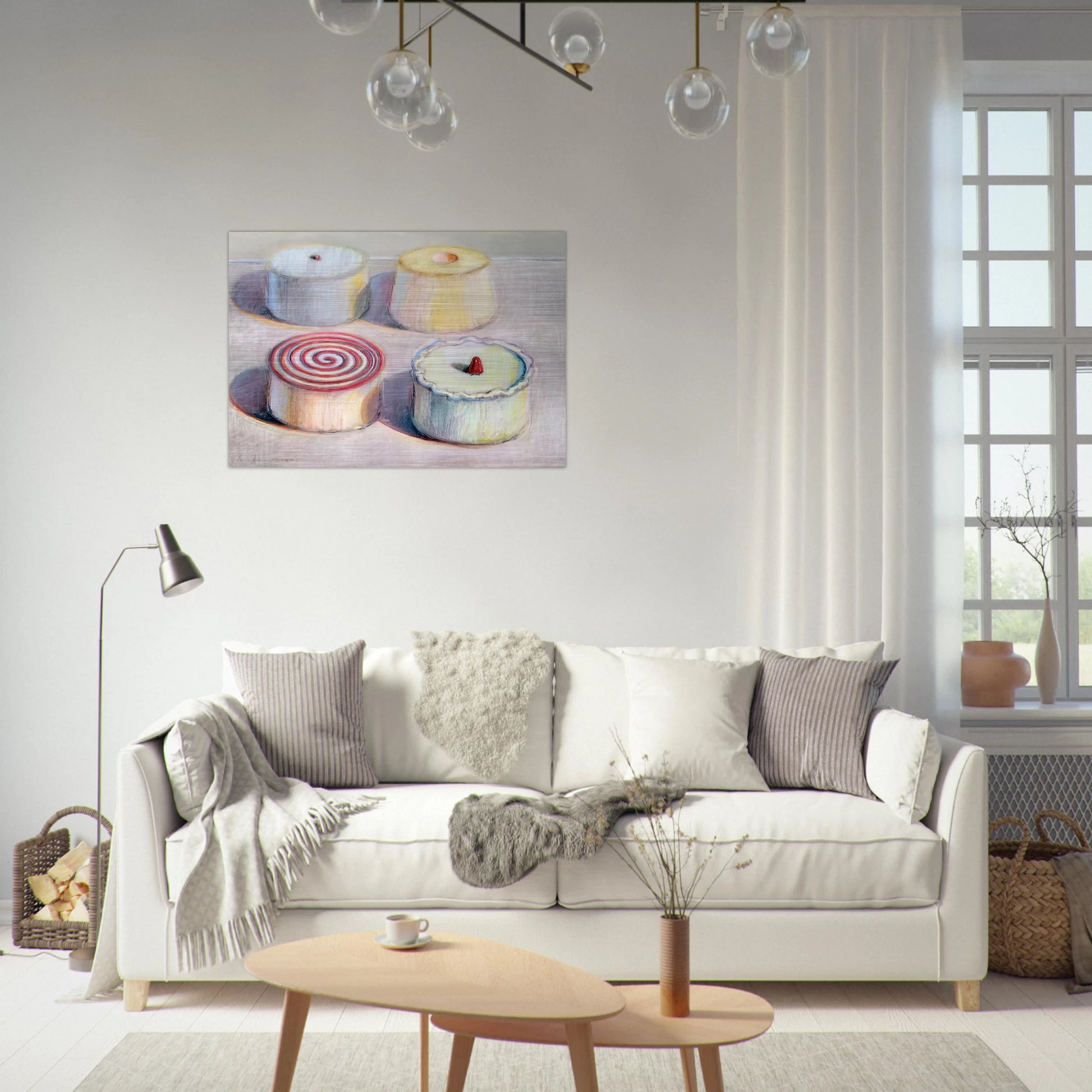 Four Cakes - 1996 - Wayne Thiebaud Brushed Aluminum Print - 70x100 cm / 28x40 inches | Wayne Thiebaud Aluminum Print | Wayne Thiebaud Prints