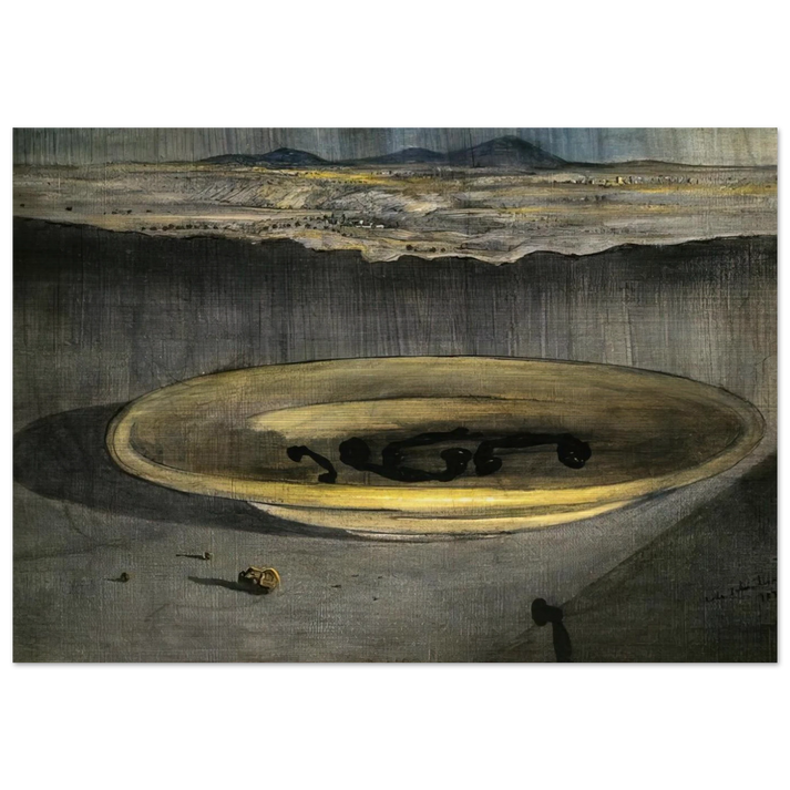 LANDSCAPE WITH TELEPHONES ON A PLATE - Salvador Dali Brushed Aluminum Print - 70x100 cm / 28x40 inches | Salvador Dali Aluminum Print | Salvador Dali Prints