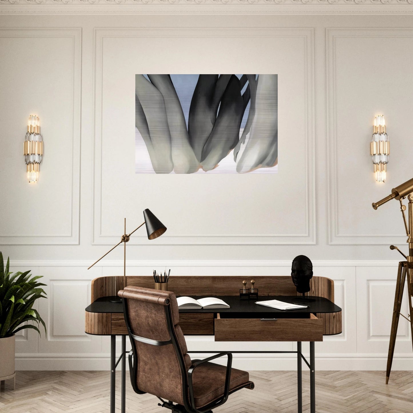 Bare Tree Trunks with Snow - Georgia O'Keeffe Brushed Aluminum Print - 70x100 cm / 28x40 inches | Georgia O'Keeffe Aluminum Print | Georgia O'Keeffe Prints