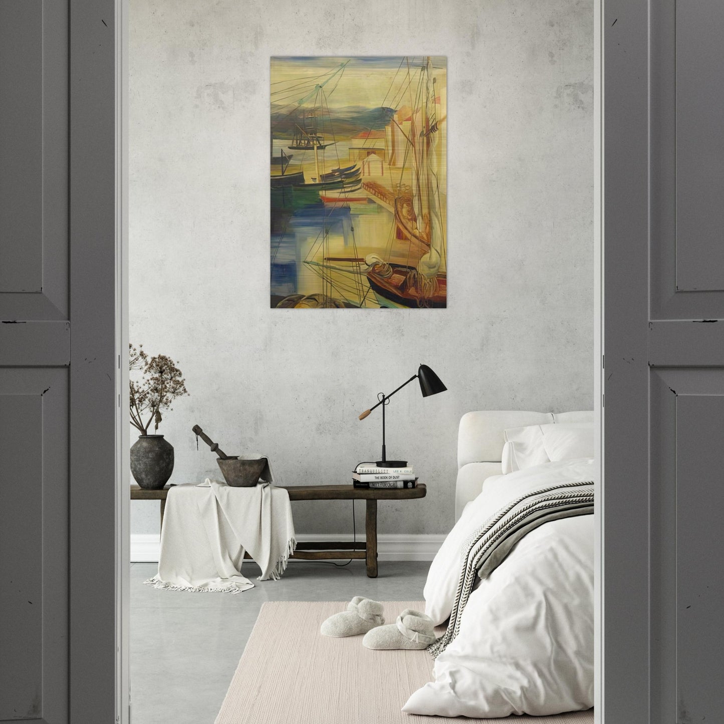 SHIPS MOORED ALONG THE DOCKS - Moise Kisling Brushed Aluminum Print - 70x100 cm / 28x40 inches | Moise Kisling Aluminum Print | Moise Kisling Prints