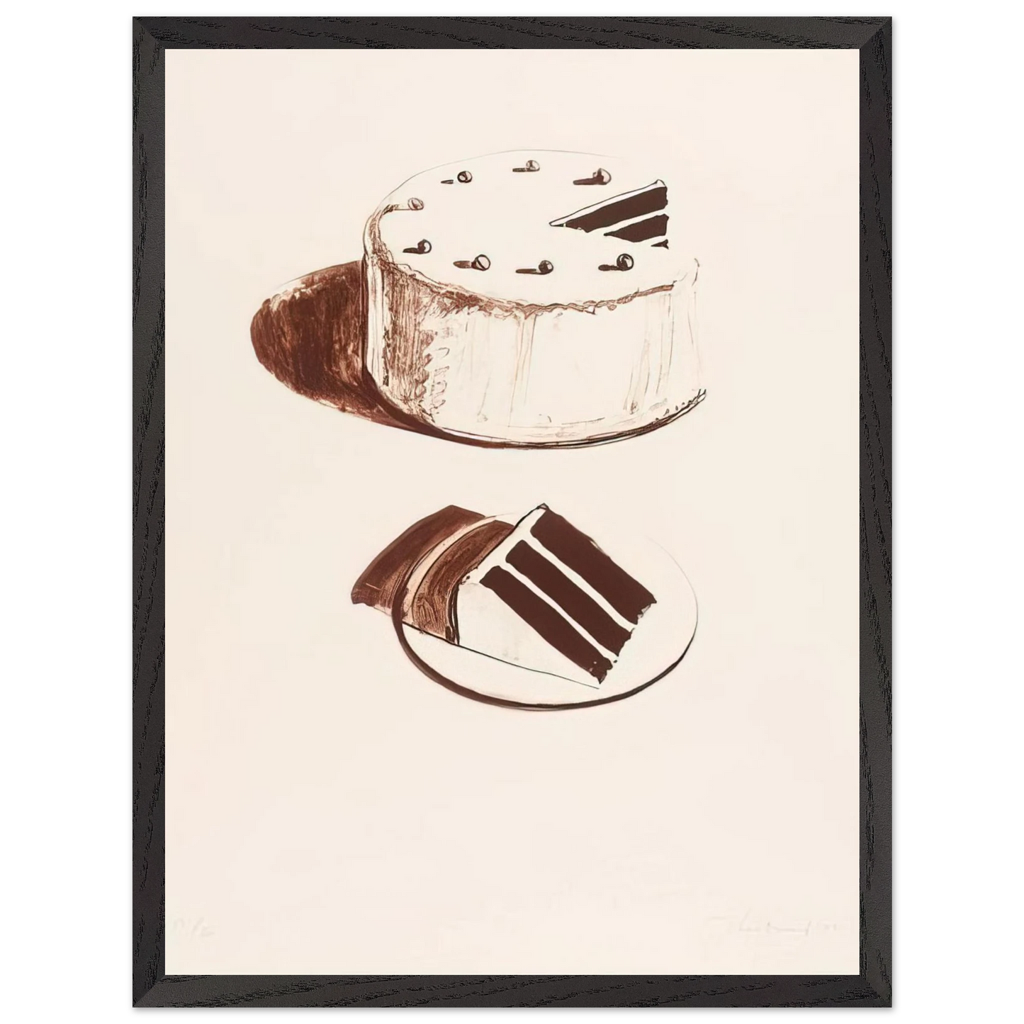 Wayne Thiebaud - Chocolate Cake - 1971 Wall Art - 30x40 cm / 12x16 inches - Premium Wooden Framed Poster With Fine Art Paper-canvas - White frame
