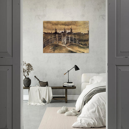 Windmils at Dordrecht - Vincent van Gogh Brushed Aluminum Print - 70x100 cm / 28x40 inches | Vincent van Gogh Aluminum Print | Vincent van Gogh Prints