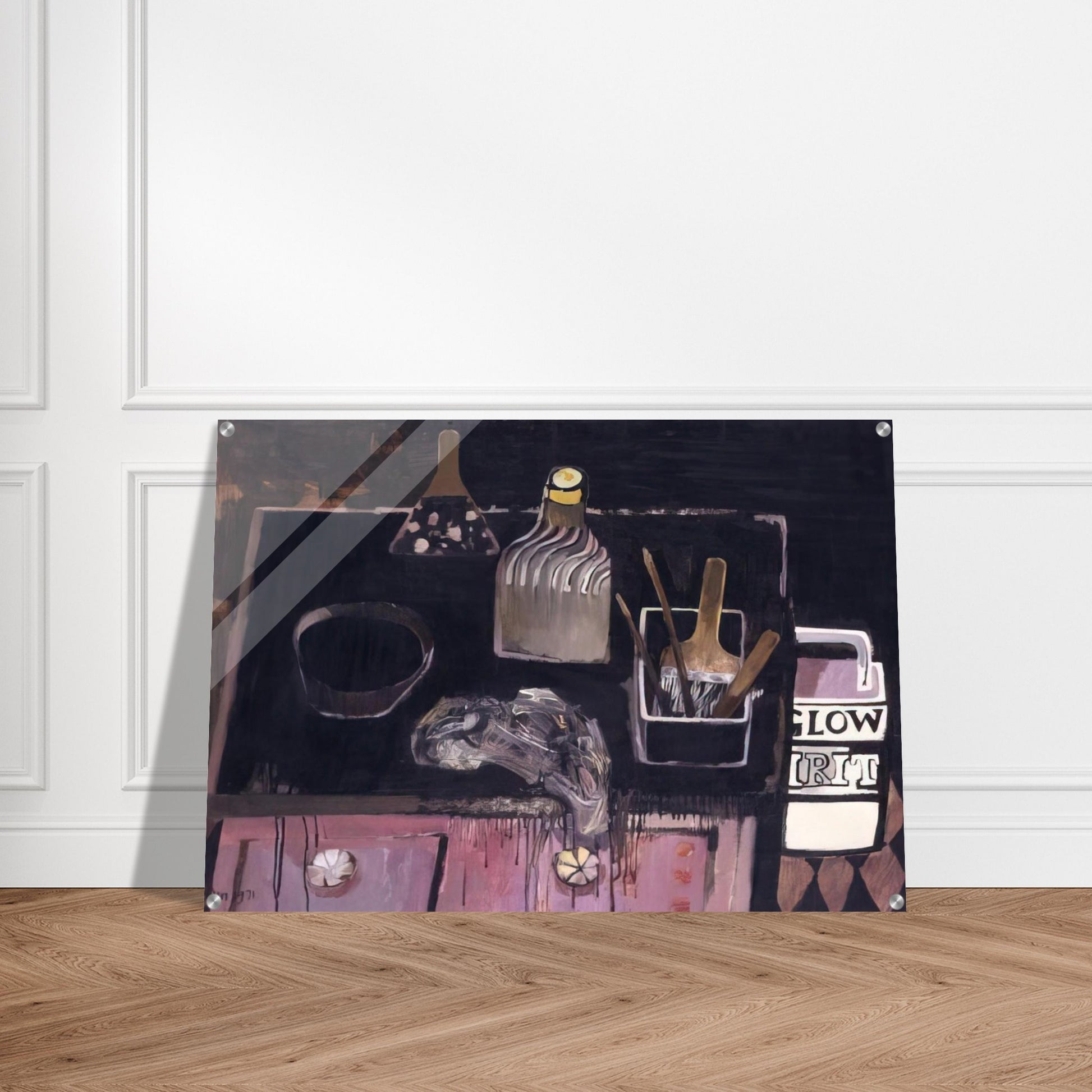 The Etching Table - 1971 - Mary Fedden Acrylic Print - 70x100 cm / 28x40″ inches | Mary Fedden Wall Art | Mary Fedden Prints