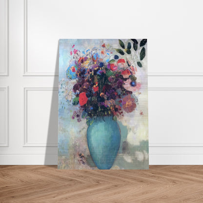 FLOWERS IN A TURQUOISE VASE - Odilon Redon Brushed Aluminum Print - 70x100 cm / 28x40 inches | Odilon Redon Aluminum Print | Odilon Redon Prints