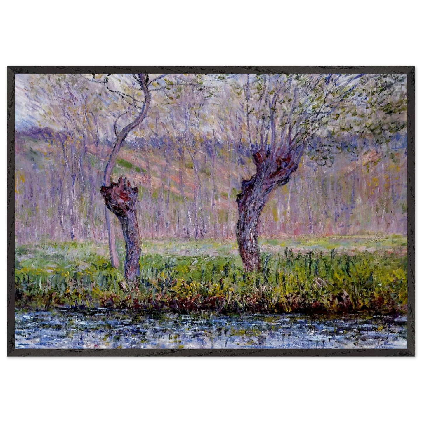Willows in Springtime - claude monet 70x100 cm / 28x40 inches Framed Art Print – Black Wooden Frame