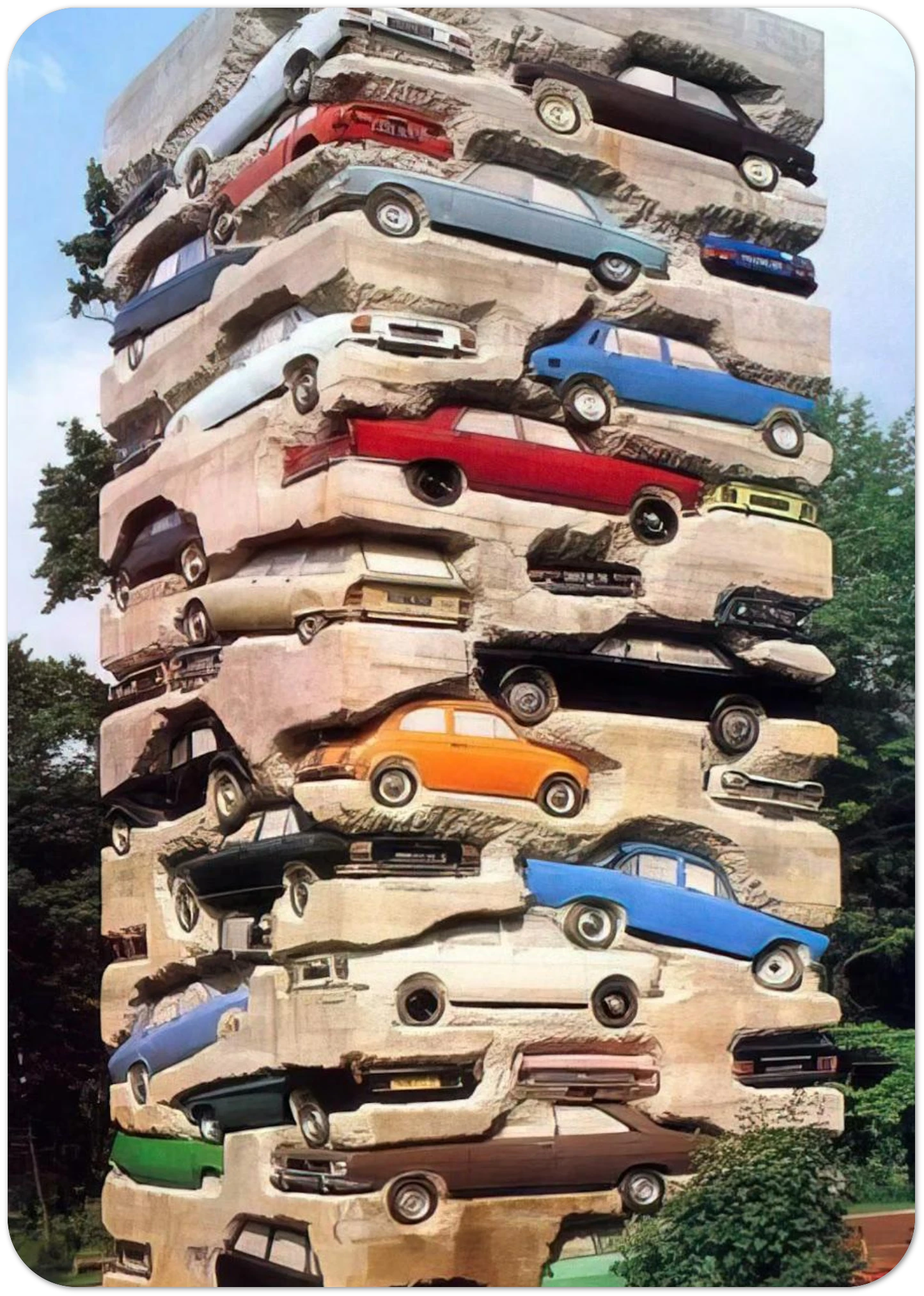 Long-term parking - 1982 By Arman Pack of 10 Post Cards | Arman Post Cards | A6 (10.5 x 14.8 cm) - 4.1 x 5.8 inches