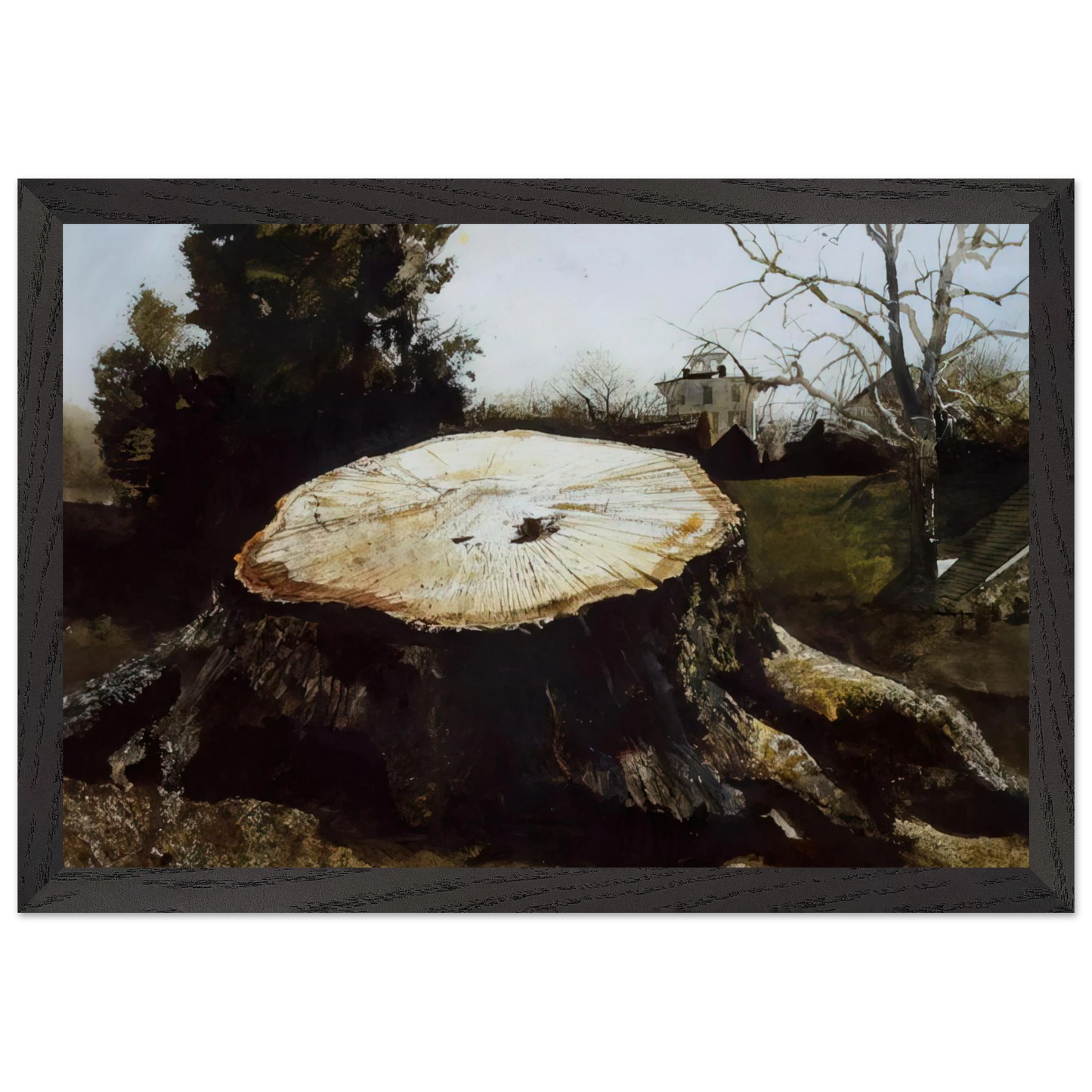 Andrew Wyeth - THE BIG OAK Wall Art - 21x29.7 cm / 8x12" - Premium Wooden Framed Poster With Fine Art Paper-canvas - Black frame