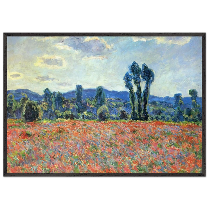 Poppy Field in Giverny - claude monet 70x100 cm / 28x40 inches Framed Art Print – Black Wooden Frame