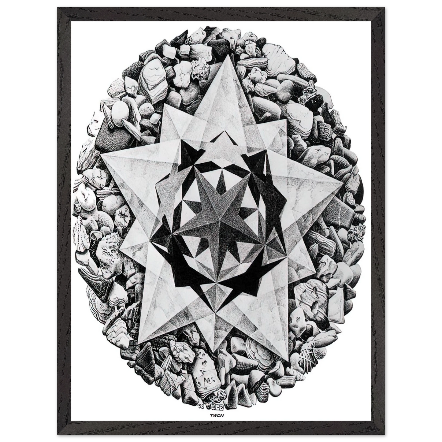 MC Escher - ESCHER (1) Wall Art - 21x29.7 cm / 8x12" - Premium Wooden Framed Poster With Fine Art Paper-canvas - Black frame