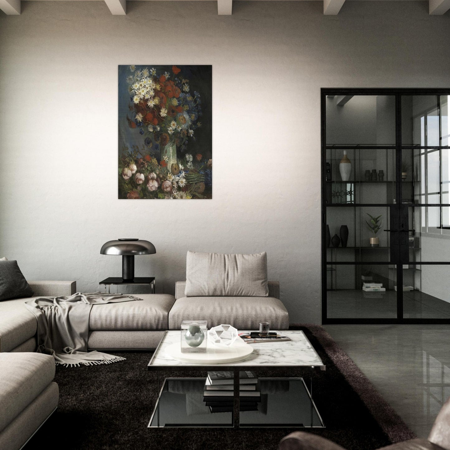 Still life with meadow flowers and roses - Vincent van Gogh Brushed Aluminum Print - 70x100 cm / 28x40 inches | Vincent van Gogh Aluminum Print | Vincent van Gogh Prints