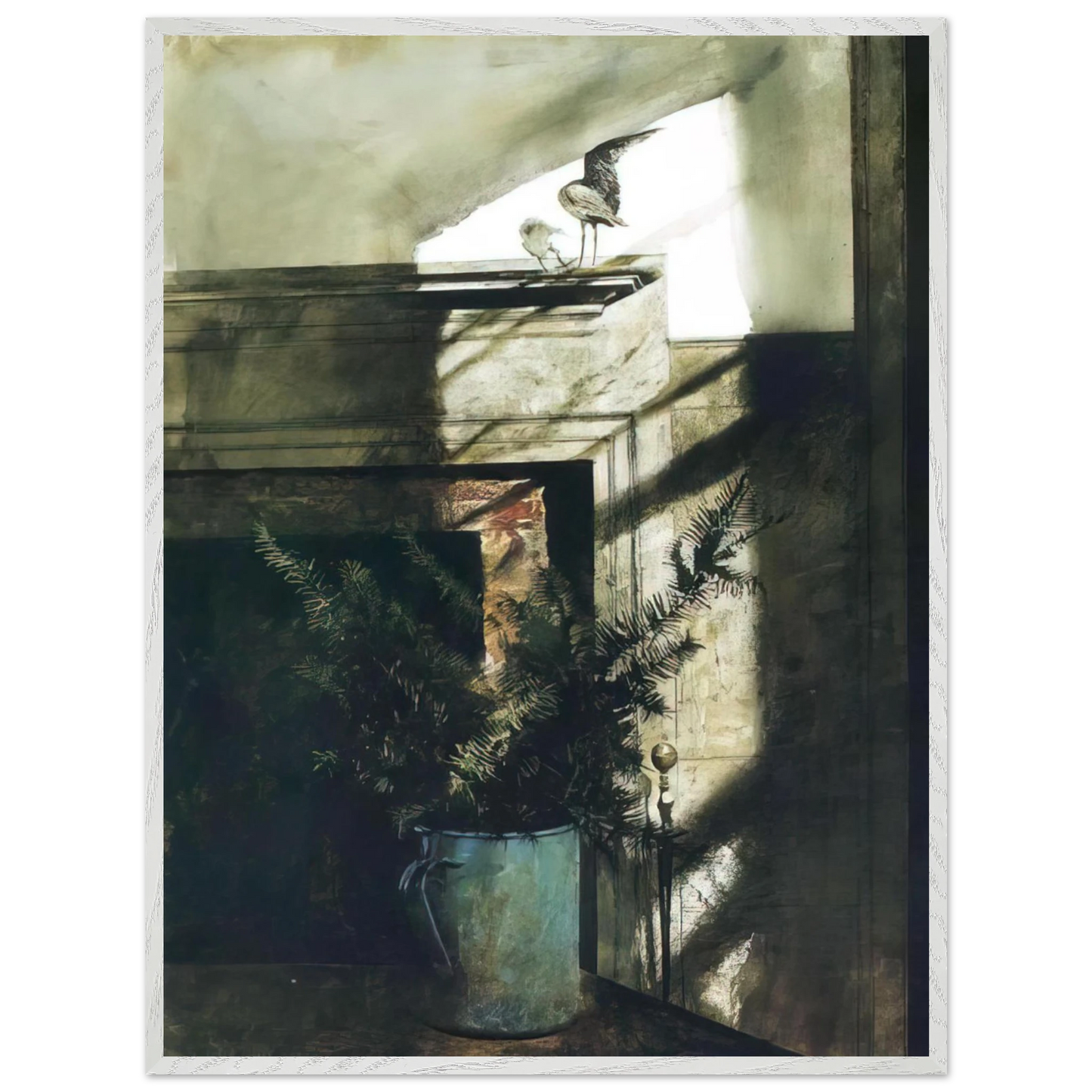 Andrew Wyeth - BIRD IN THE HOUSE Wall Art - 21x29.7 cm / 8x12" - Premium Wooden Framed Poster With Fine Art Paper-canvas - White frame