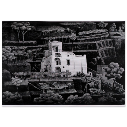 FARMHOUSE RAVELLO - MC Escher Brushed Aluminum Print - 70x100 cm / 28x40 inches | MC Escher Aluminum Print | MC Escher Prints