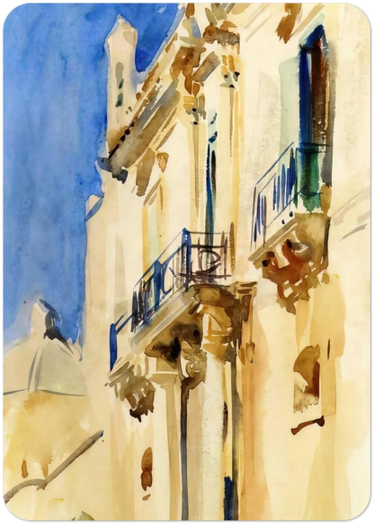 Façade of a Palazzo, Girgente, Sicily By John Singer Sargent Pack of 10 Post Cards | John Singer Sargent Post Cards | A6 (10.5 x 14.8 cm) - 4.1 x 5.8 inches