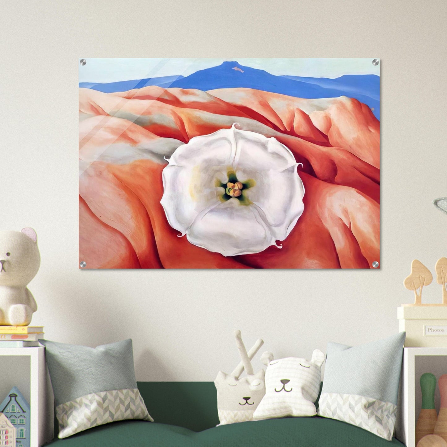 Red hills and white flower II - Georgia O'Keeffe Acrylic Print - 70x100 cm / 28x40″ inches | Georgia O'Keeffe Wall Art | Georgia O'Keeffe Prints