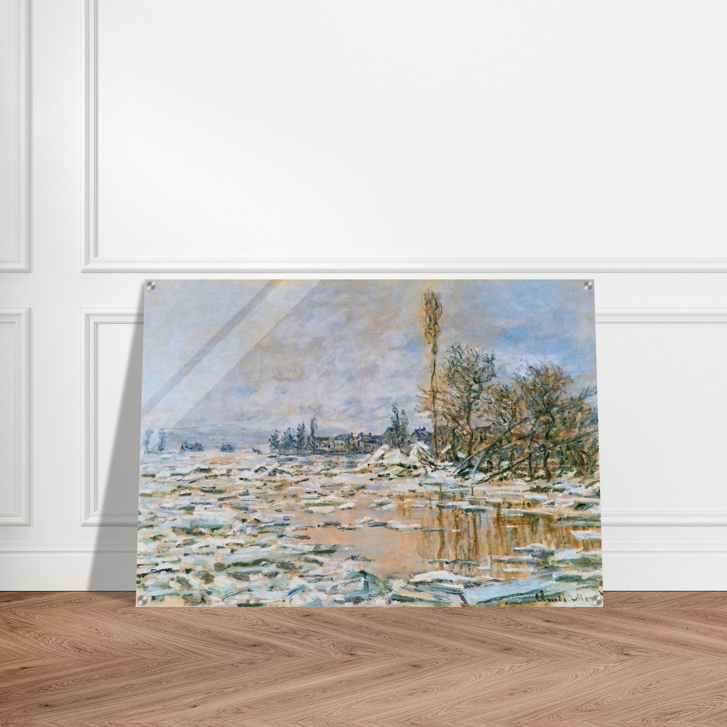Breakup of Ice, Lavacourt, Grey Weather - claude monet Acrylic Print - 70x100 cm / 28x40″ inches | claude monet Wall Art | claude monet Prints