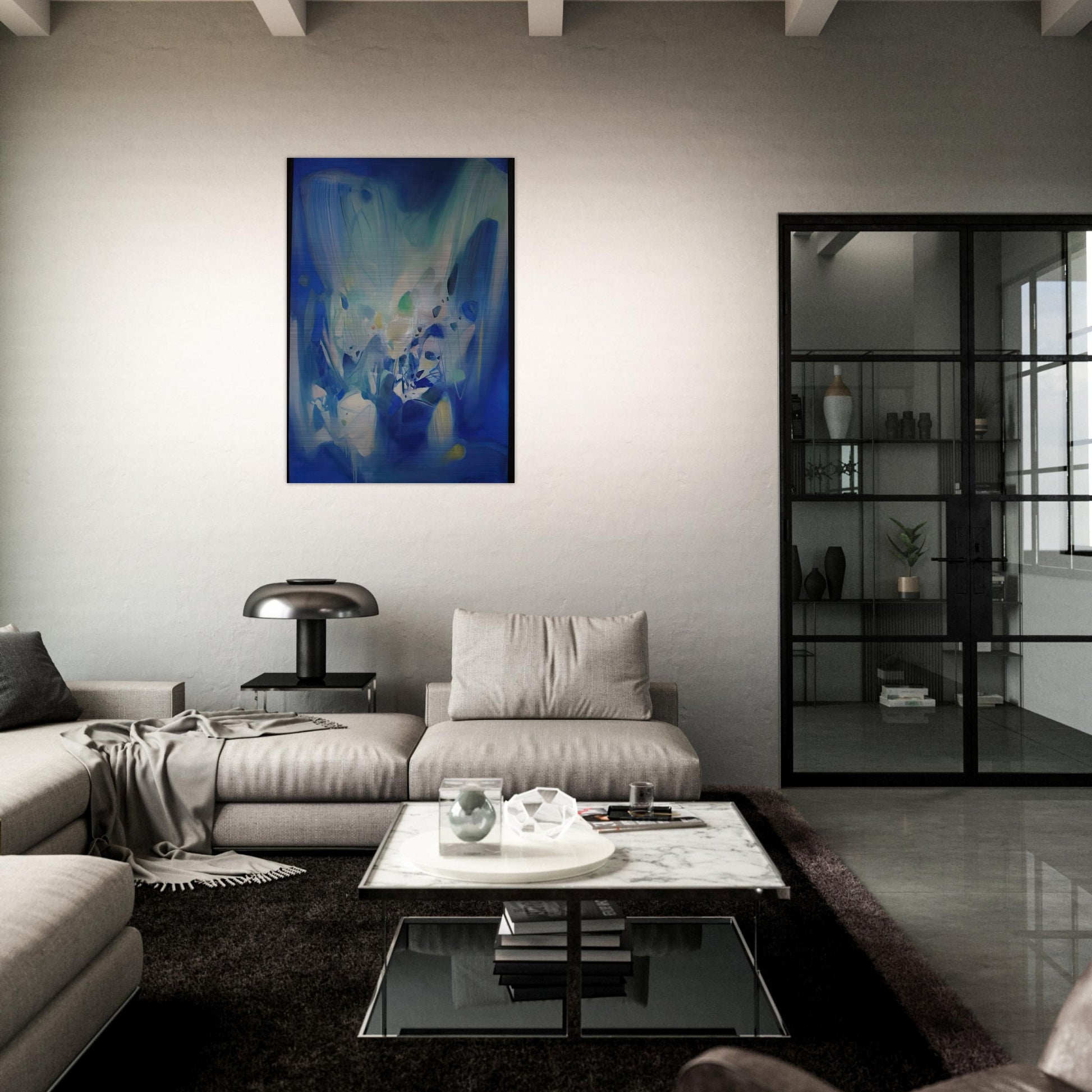 DOMINANT BLEU 1990 - Chu teh Chun Brushed Aluminum Print - 70x100 cm / 28x40 inches | Chu teh Chun Aluminum Print | Chu teh Chun Prints