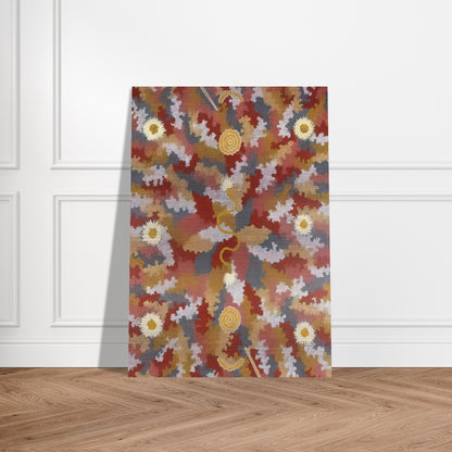 Men's Corroborie - 1990 - Clifford Possum Tjapaltjarri Brushed Aluminum Print - 70x100 cm / 28x40 inches | Clifford Possum Tjapaltjarri Aluminum Print | Clifford Possum Tjapaltjarri Prints