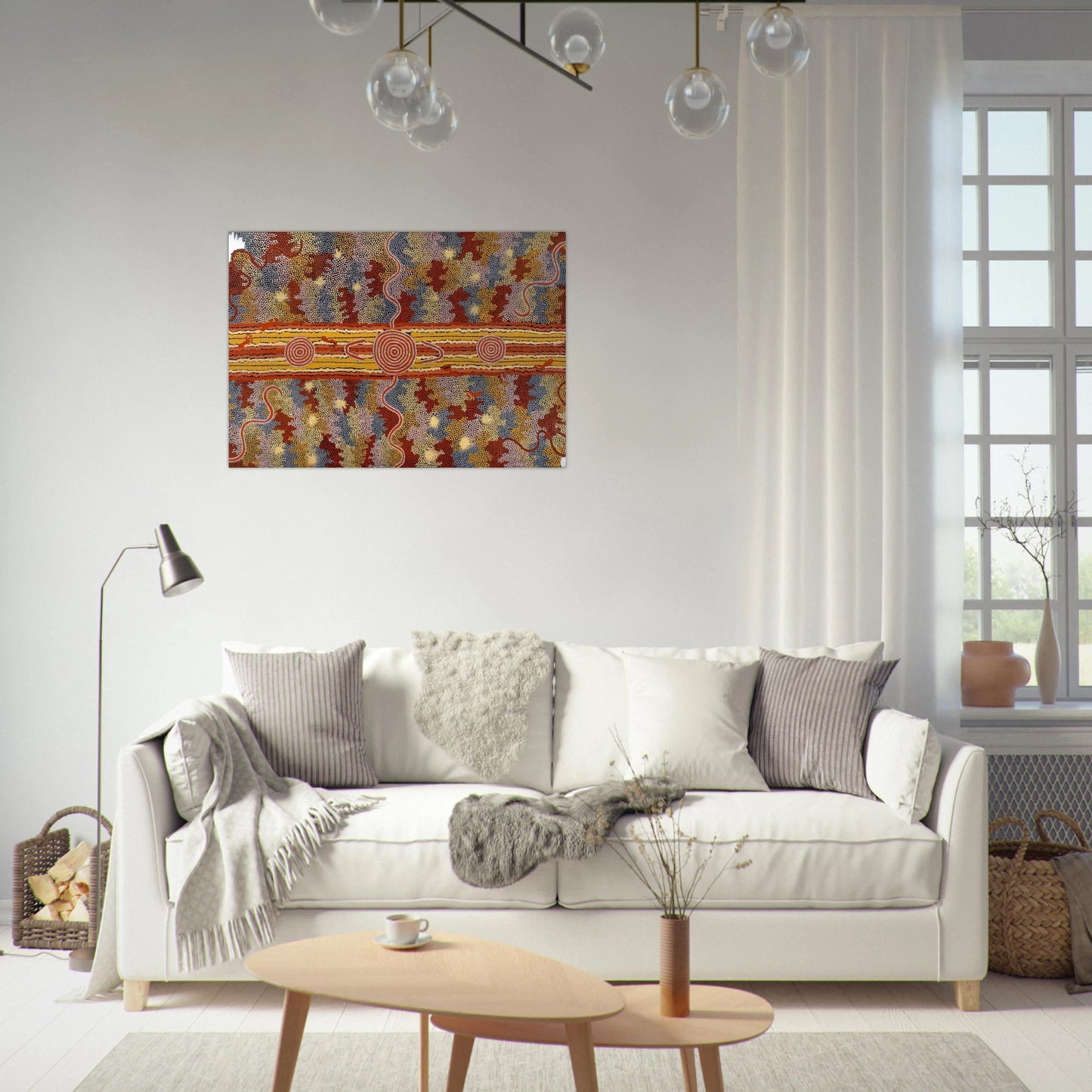 Corrobboree Dreaming - Native Art - Clifford Possum Tjapaltjarri Brushed Aluminum Print - 70x100 cm / 28x40 inches | Clifford Possum Tjapaltjarri Aluminum Print | Clifford Possum Tjapaltjarri Prints