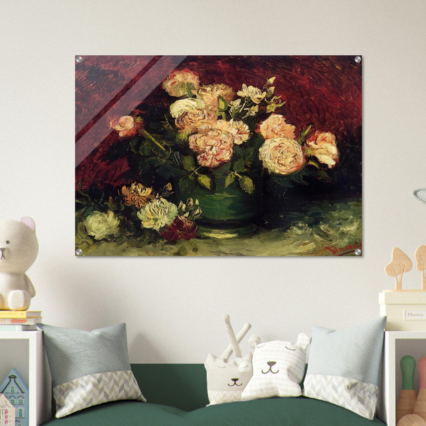 Bowl with Peonies and Roses - Vincent van Gogh Acrylic Print - 70x100 cm / 28x40″ inches | Vincent van Gogh Wall Art | Vincent van Gogh Prints