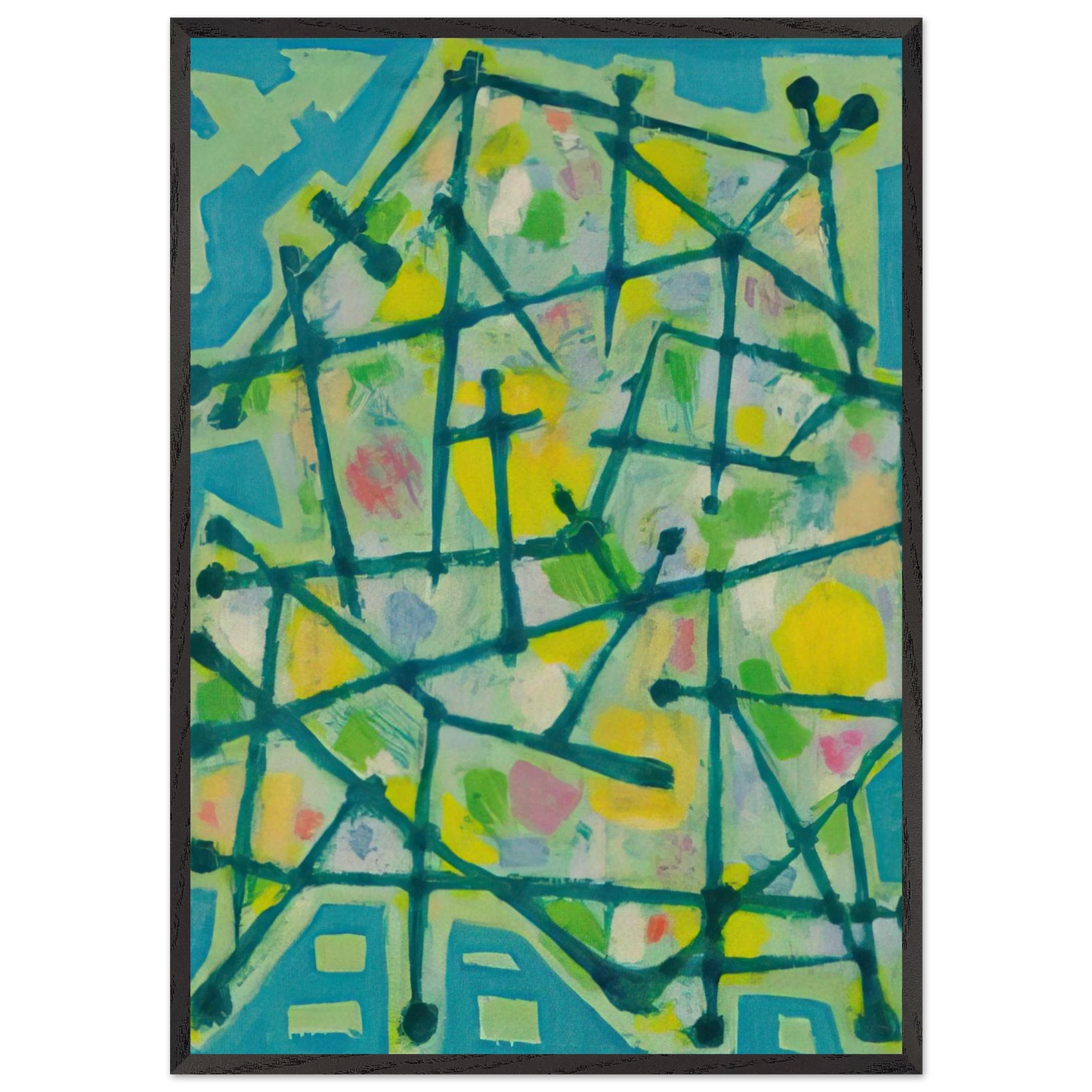 Blue-Green Lines on Aqua Background - 1953 - Alfred Manessier 70x100 cm / 28x40 inches Framed Art Print – Black Wooden Frame