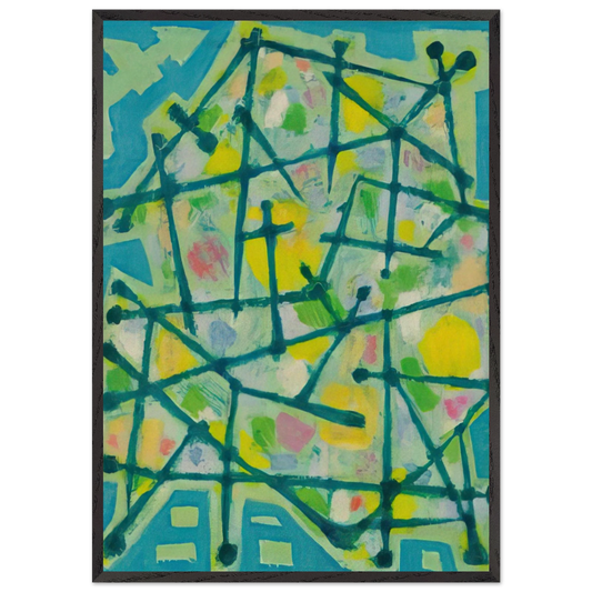 Blue-Green Lines on Aqua Background - 1953 - Alfred Manessier 70x100 cm / 28x40 inches Framed Art Print – Black Wooden Frame
