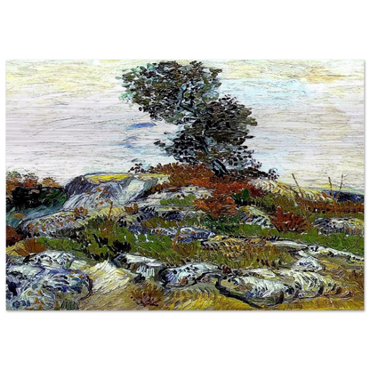 The Rocks with Oak tree - Vincent van Gogh Brushed Aluminum Print - 70x100 cm / 28x40 inches | Vincent van Gogh Aluminum Print | Vincent van Gogh Prints