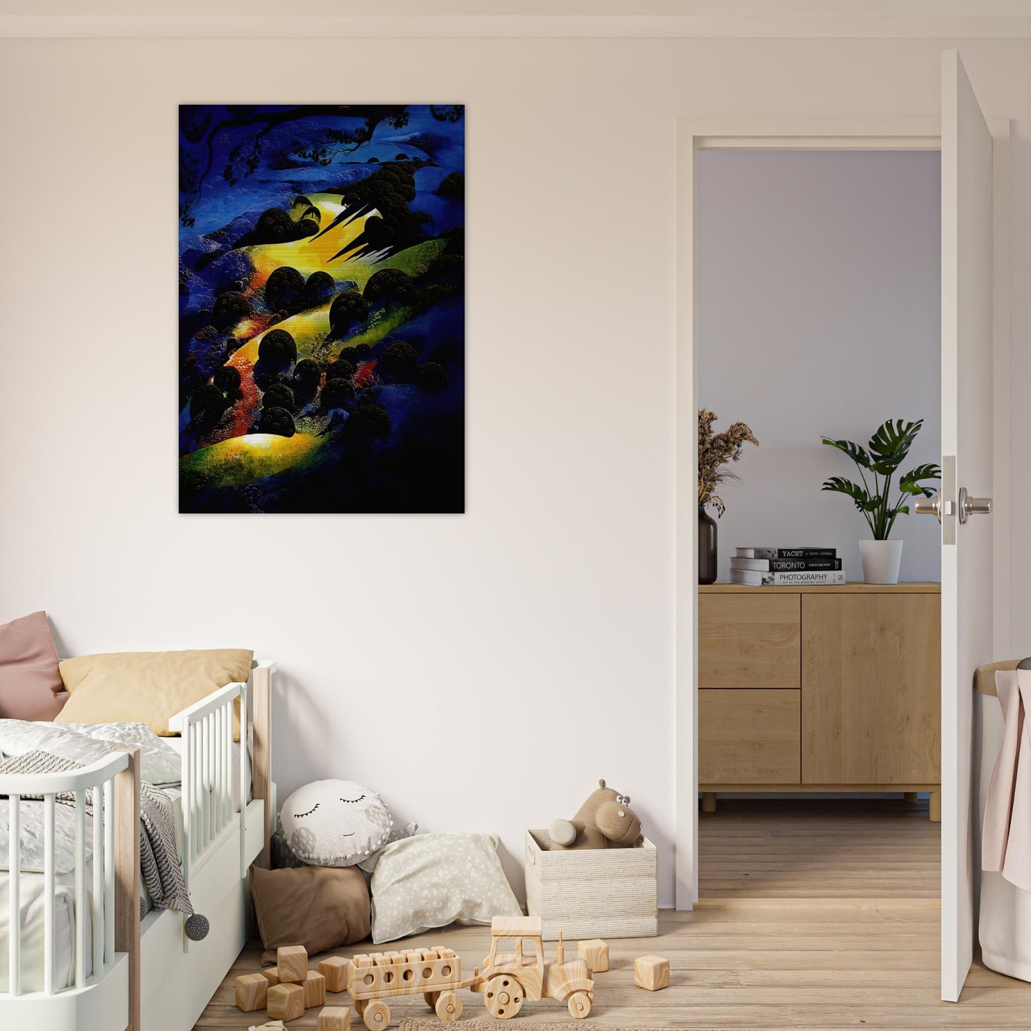 Sunset Flame - Eyvind Earle Brushed Aluminum Print - 70x100 cm / 28x40 inches | Eyvind Earle Aluminum Print | Eyvind Earle Prints