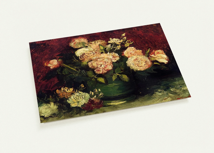 Bowl with Peonies and Roses By Vincent van Gogh Pack of 10 Post Cards | Vincent van Gogh Post Cards | A6 (10.5 x 14.8 cm) - 4.1 x 5.8 inches