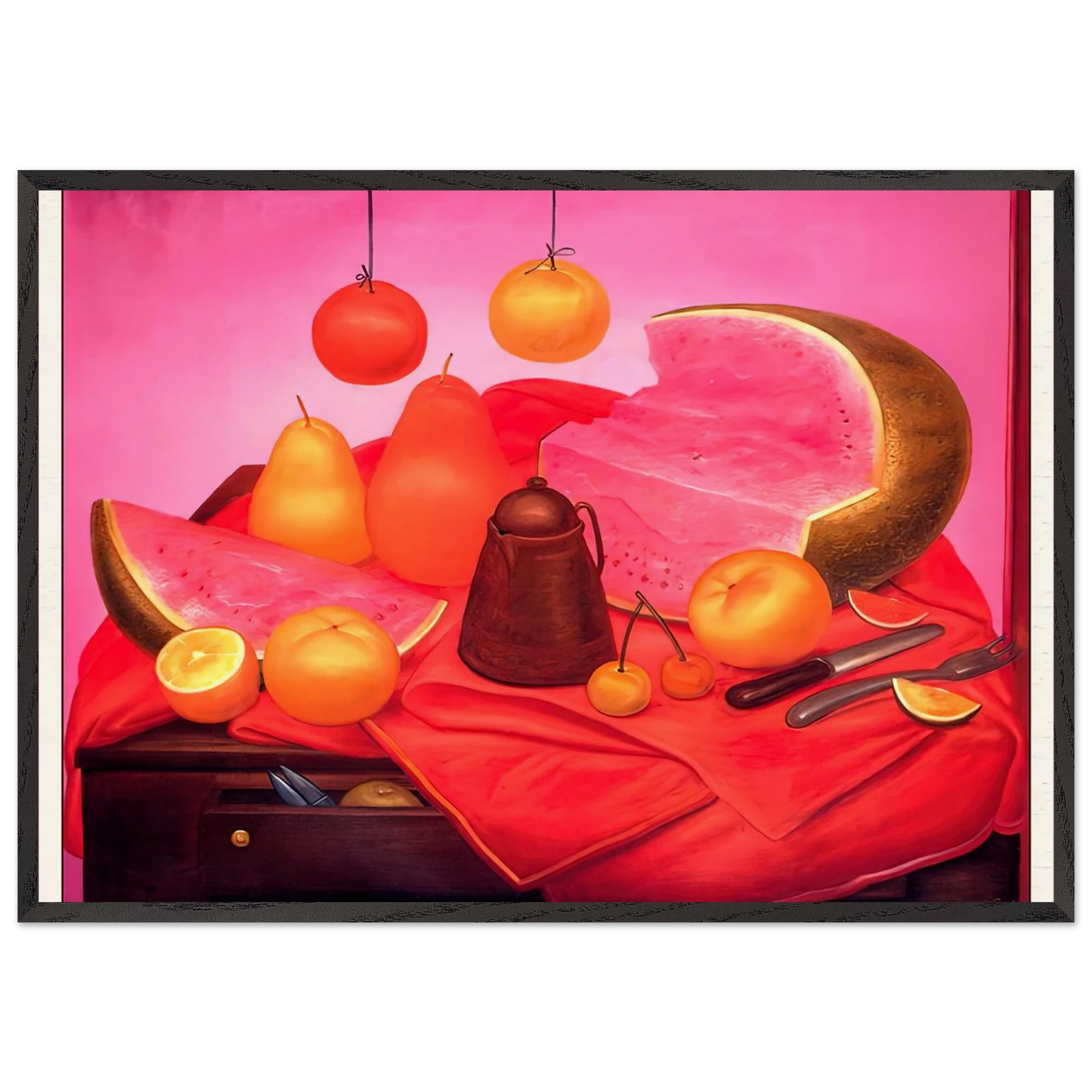 STILL LIFE WITH WATERMELON 1 - Fernando Botero 70x100 cm / 28x40 inches Framed Art Print – Black Wooden Frame
