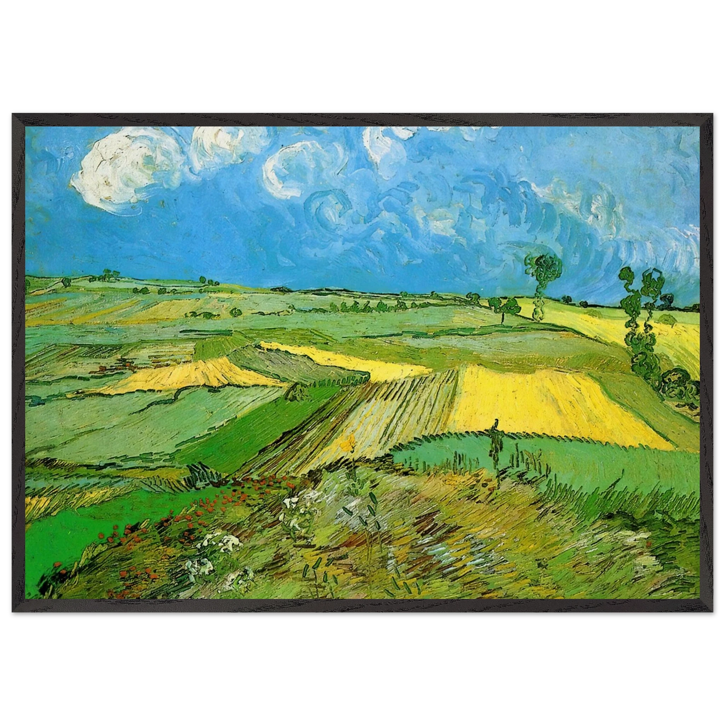 Wheat Fields at Auvers Under Clouded Sky - Vincent van Gogh 70x100 cm / 28x40 inches Framed Art Print – Black Wooden Frame