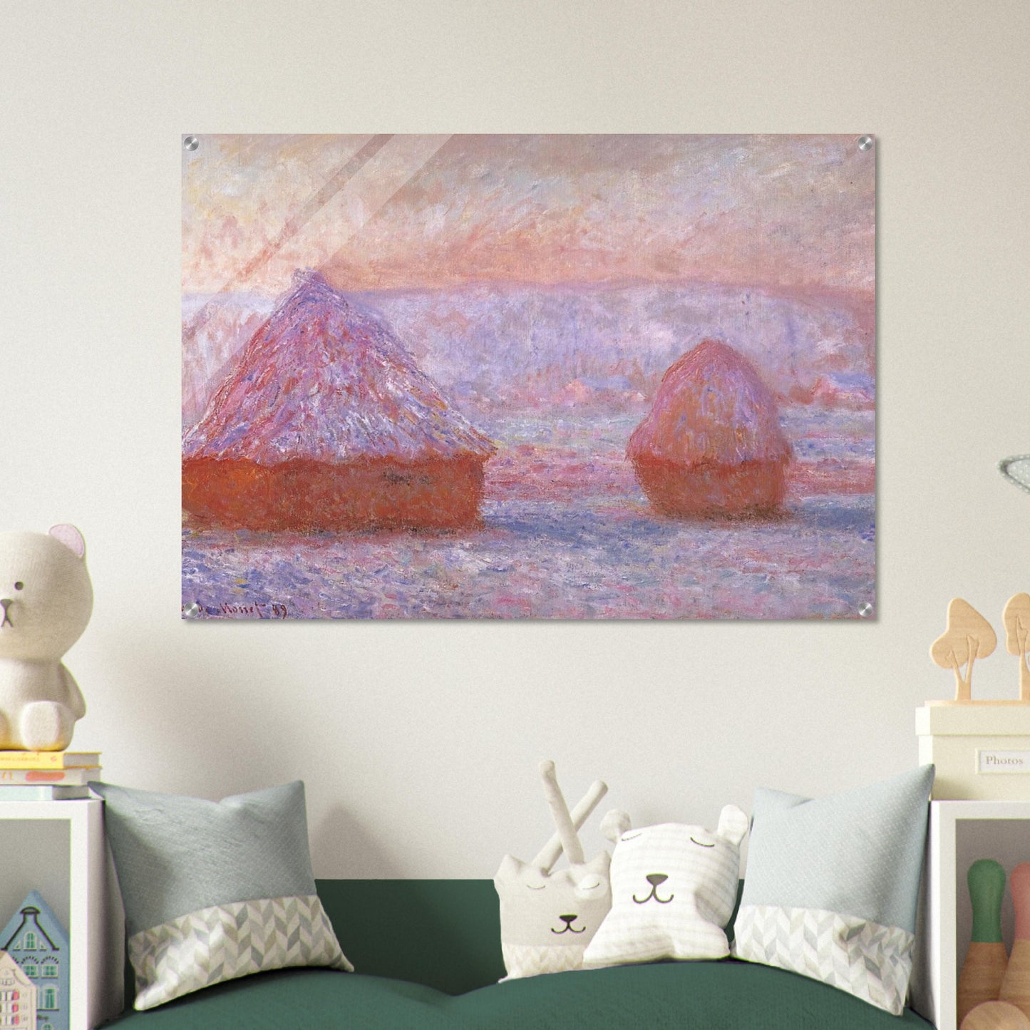 Grainstacks at Giverny, Morning Effect - claude monet Acrylic Print - 70x100 cm / 28x40″ inches | claude monet Wall Art | claude monet Prints