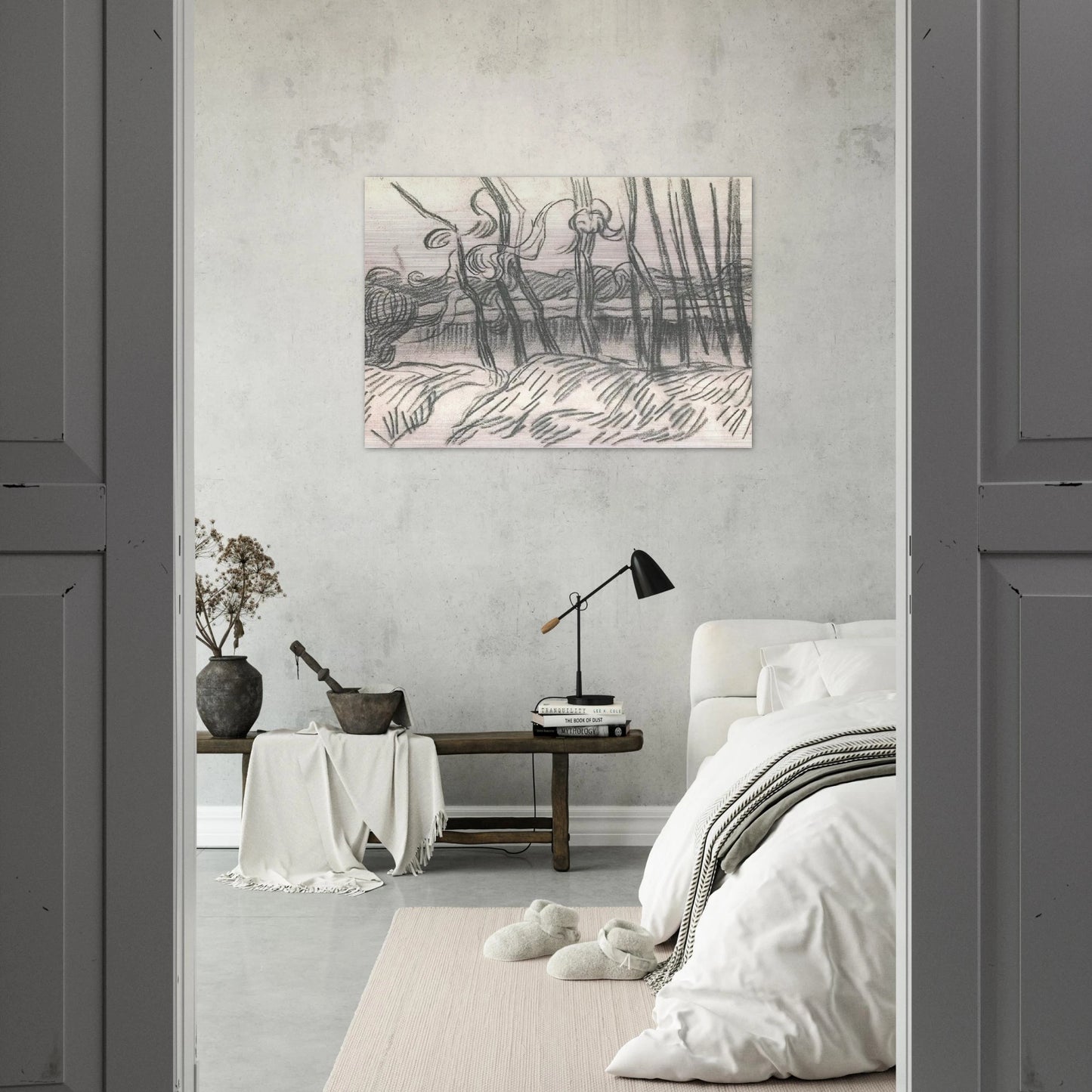 A Row of Bare Trees - Vincent van Gogh Brushed Aluminum Print - 70x100 cm / 28x40 inches | Vincent van Gogh Aluminum Print | Vincent van Gogh Prints