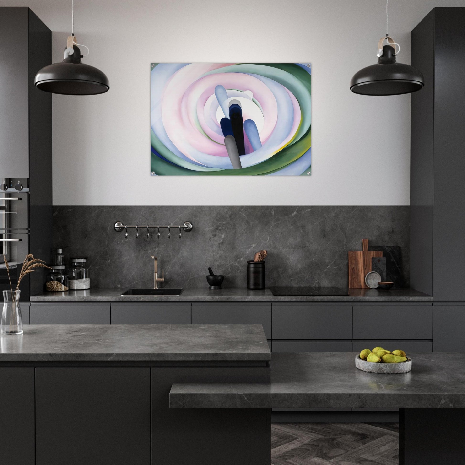Grey Blue and Black, Pink Circle - Georgia O'Keeffe Acrylic Print - 70x100 cm / 28x40″ inches