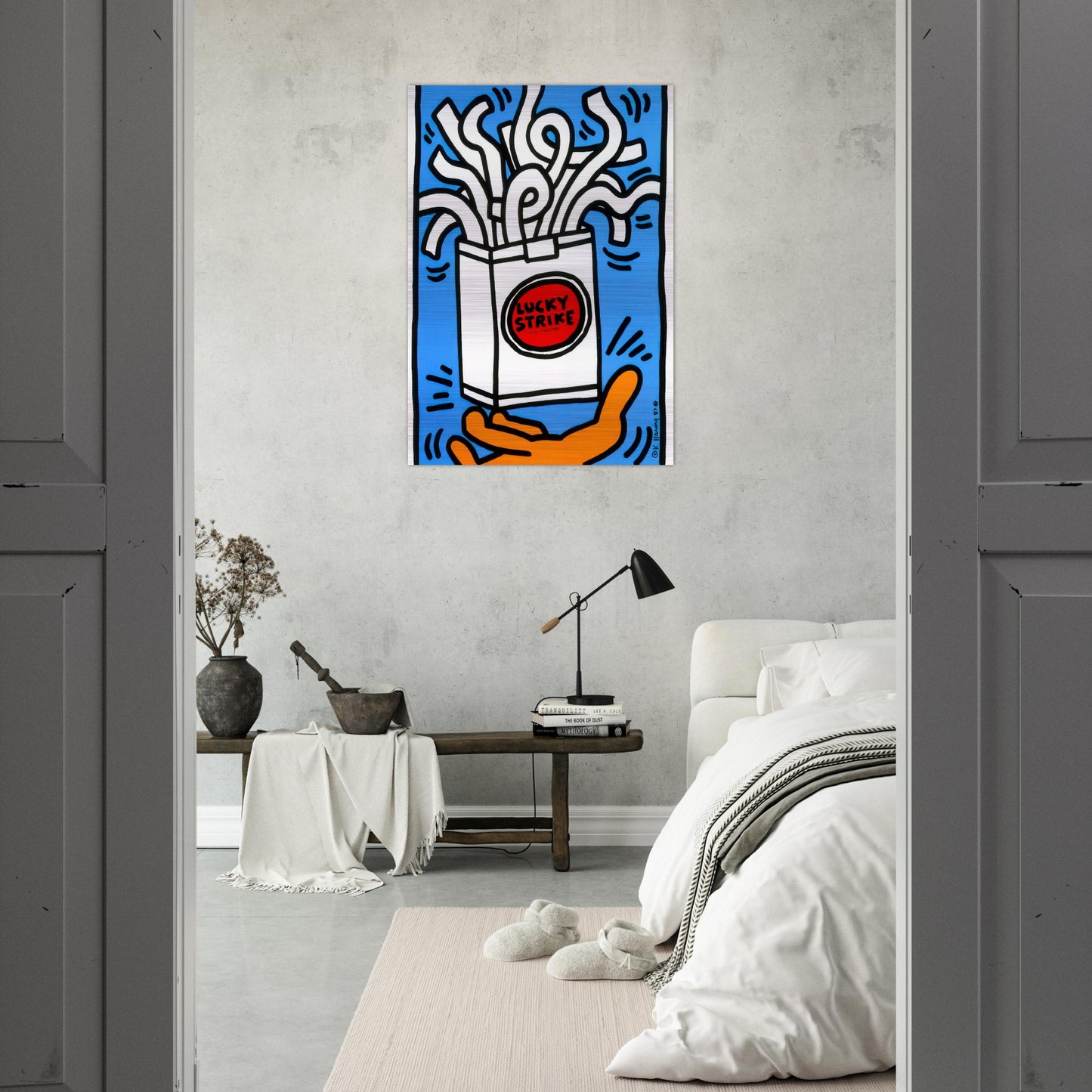LUCKY STRIKE 1987 - Keith Haring Brushed Aluminum Print - 70x100 cm / 28x40 inches | Keith Haring Aluminum Print | Keith Haring Prints
