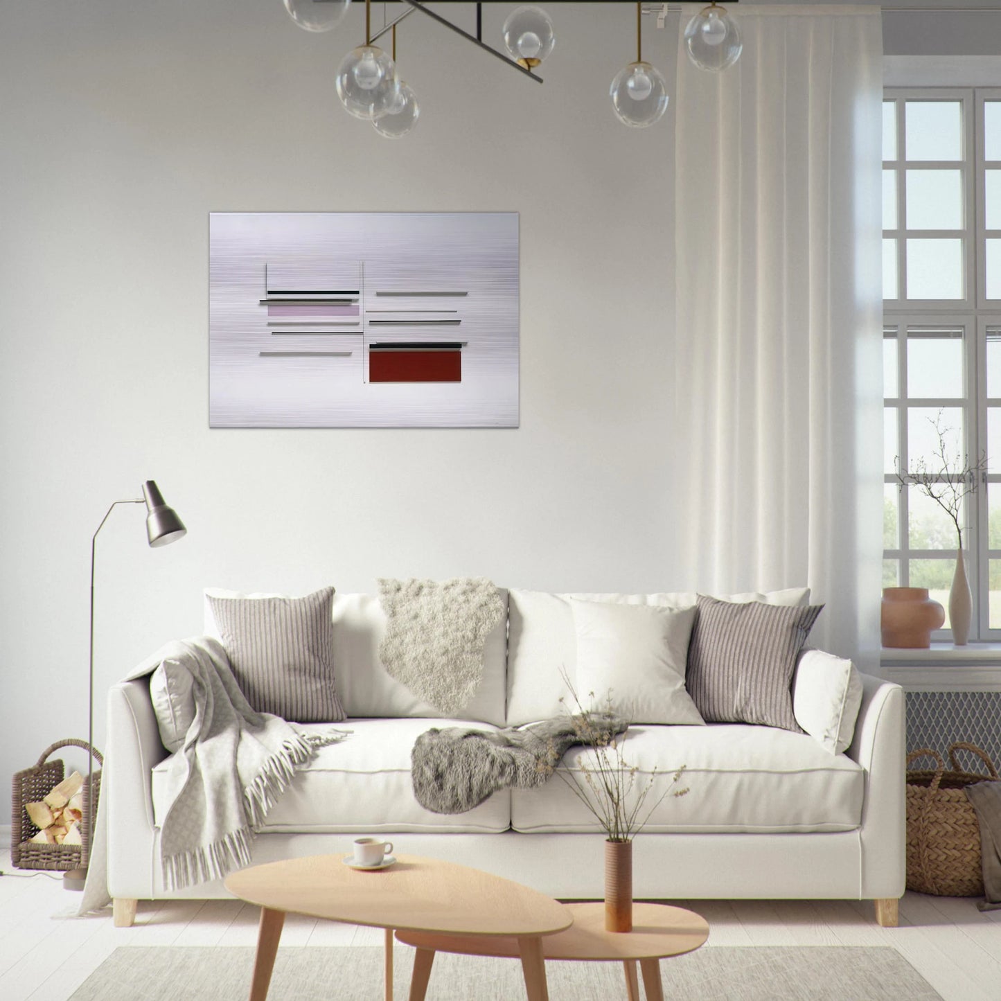 ABSTRACT IN WHITE BLACK INDIAN AND LILAC 1957 - Victor Pasmore Brushed Aluminum Print - 70x100 cm / 28x40 inches | Victor Pasmore Aluminum Print | Victor Pasmore Prints