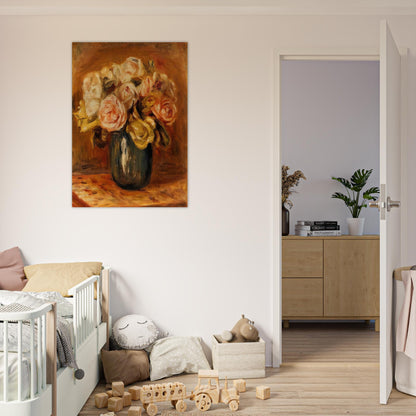 Roses in a Blue Vase - Pierre-Auguste Renoir Brushed Aluminum Print - 70x100 cm / 28x40 inches | Pierre-Auguste Renoir Aluminum Print | Pierre-Auguste Renoir Prints