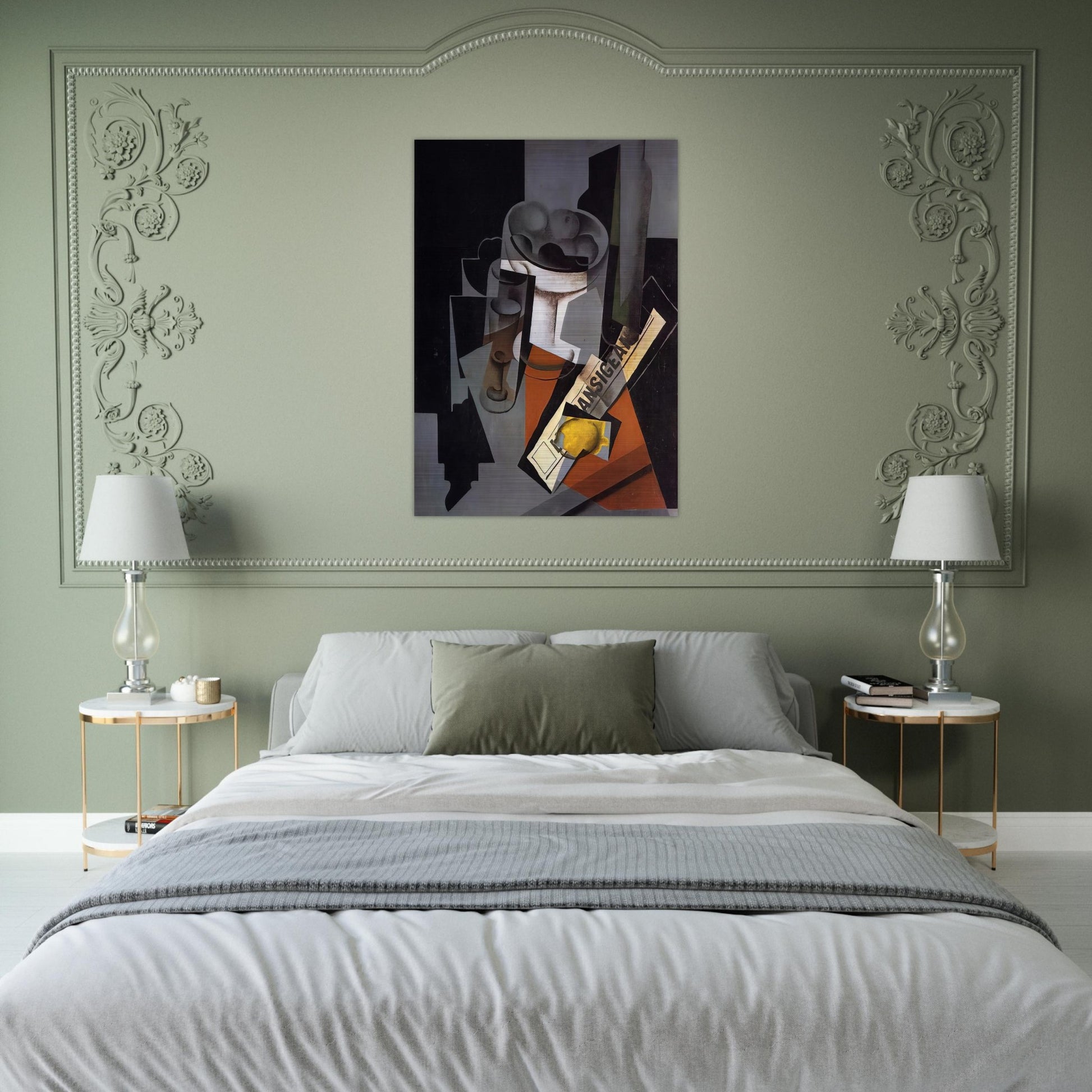 STILL LIFE WITH NEWSPAPER 1916 1 - Juan Gris Brushed Aluminum Print - 70x100 cm / 28x40 inches | Juan Gris Aluminum Print | Juan Gris Prints