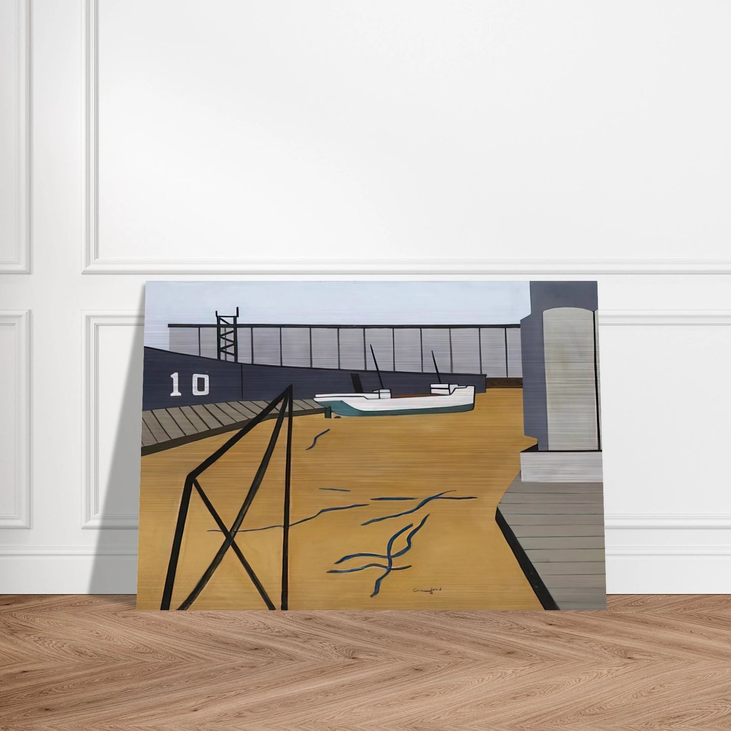 Boat and Grain Elevators - 1942 - Ralston Crawford Brushed Aluminum Print - 70x100 cm / 28x40 inches | Ralston Crawford Aluminum Print | Ralston Crawford Prints