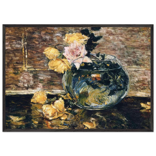 Roses in a Vase N1 - Childe Hassam 70x100 cm / 28x40 inches Framed Art Print – Black Wooden Frame