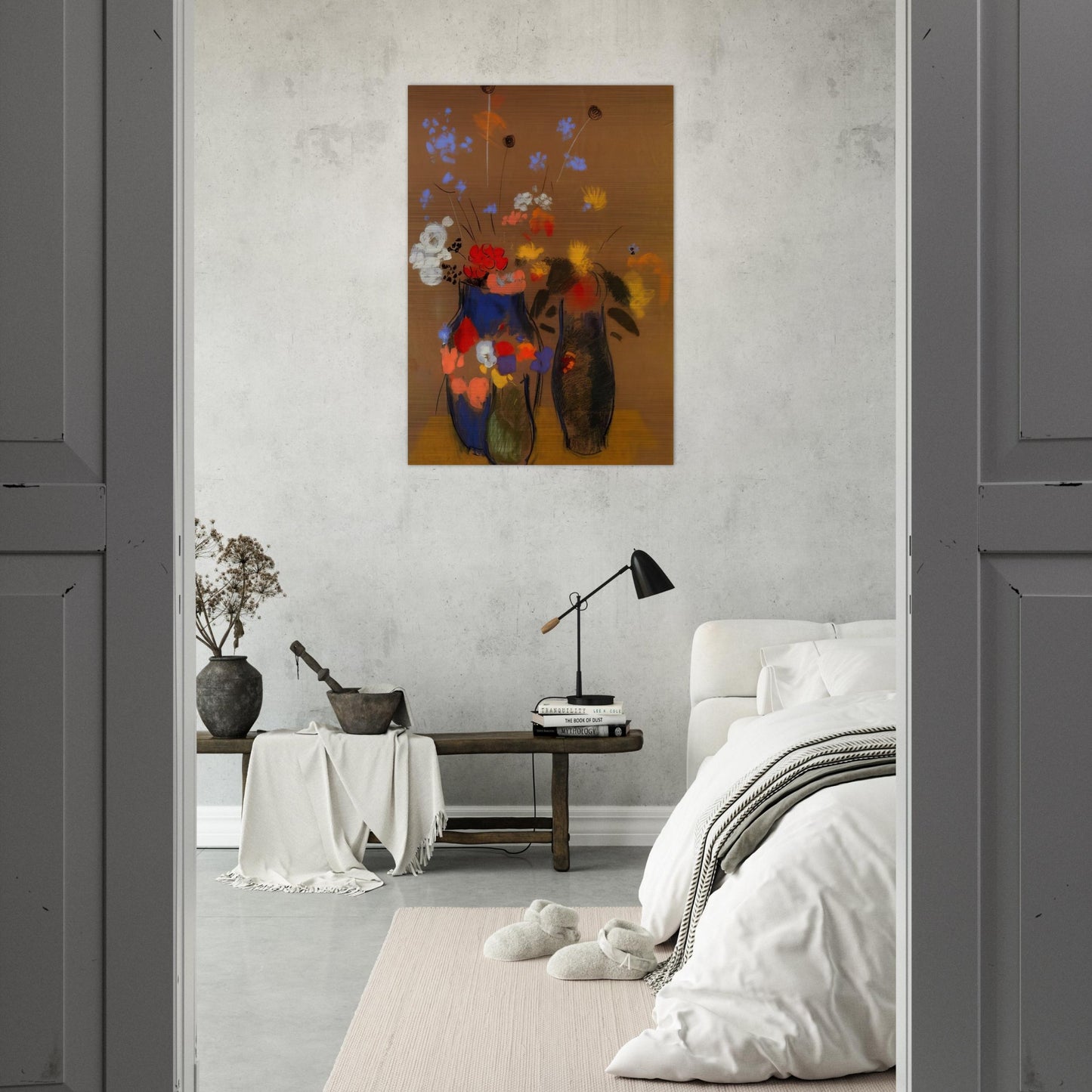 THREE VASES OF FLOWERS - Odilon Redon Brushed Aluminum Print - 70x100 cm / 28x40 inches | Odilon Redon Aluminum Print | Odilon Redon Prints