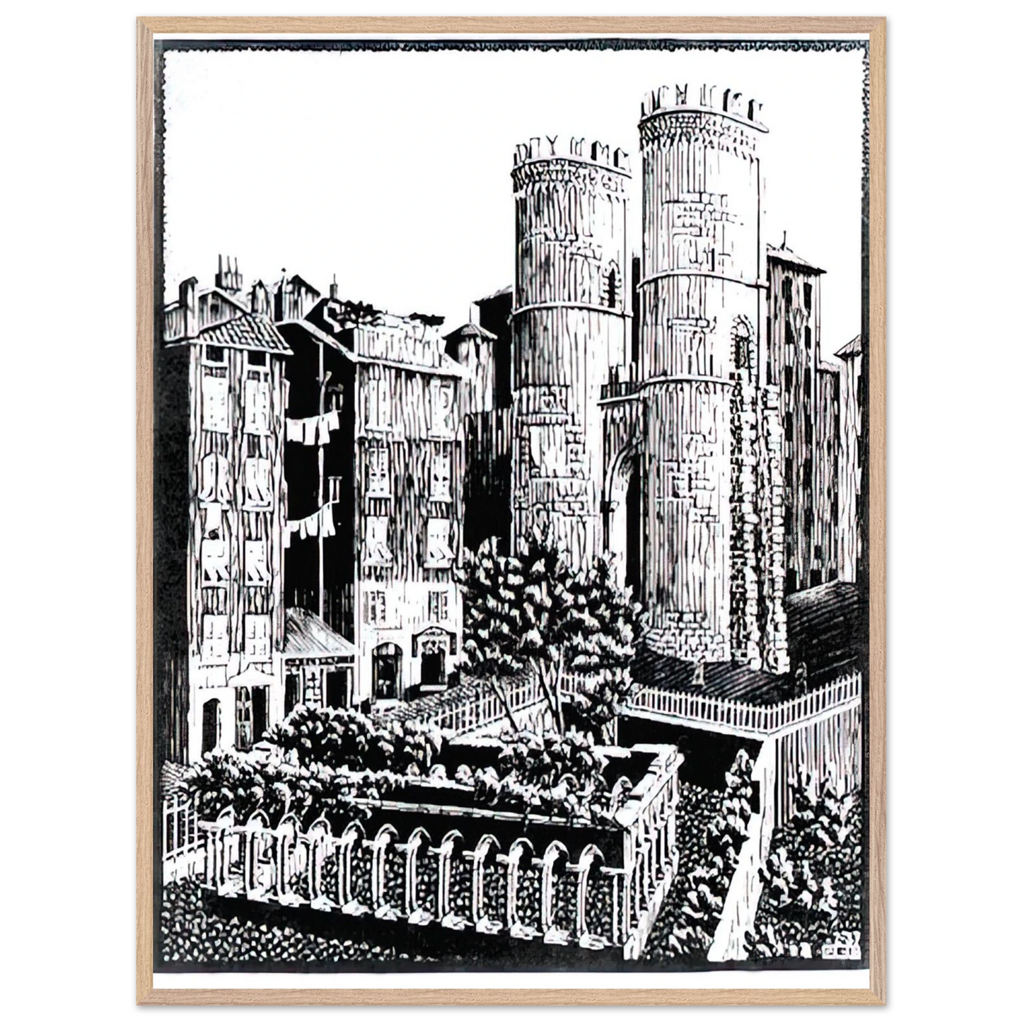MC Escher - ESCHER (25) Wall Art - 60x80 cm / 24x32 inches - Premium Wooden Framed Poster With Fine Art Paper-canvas - Wood frame