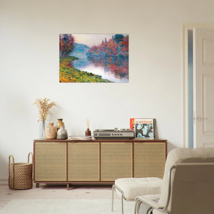 Banks of the Seine at Jenfosse - Clear Weather - claude monet Brushed Aluminum Print - 70x100 cm / 28x40 inches | claude monet Aluminum Print | claude monet Prints