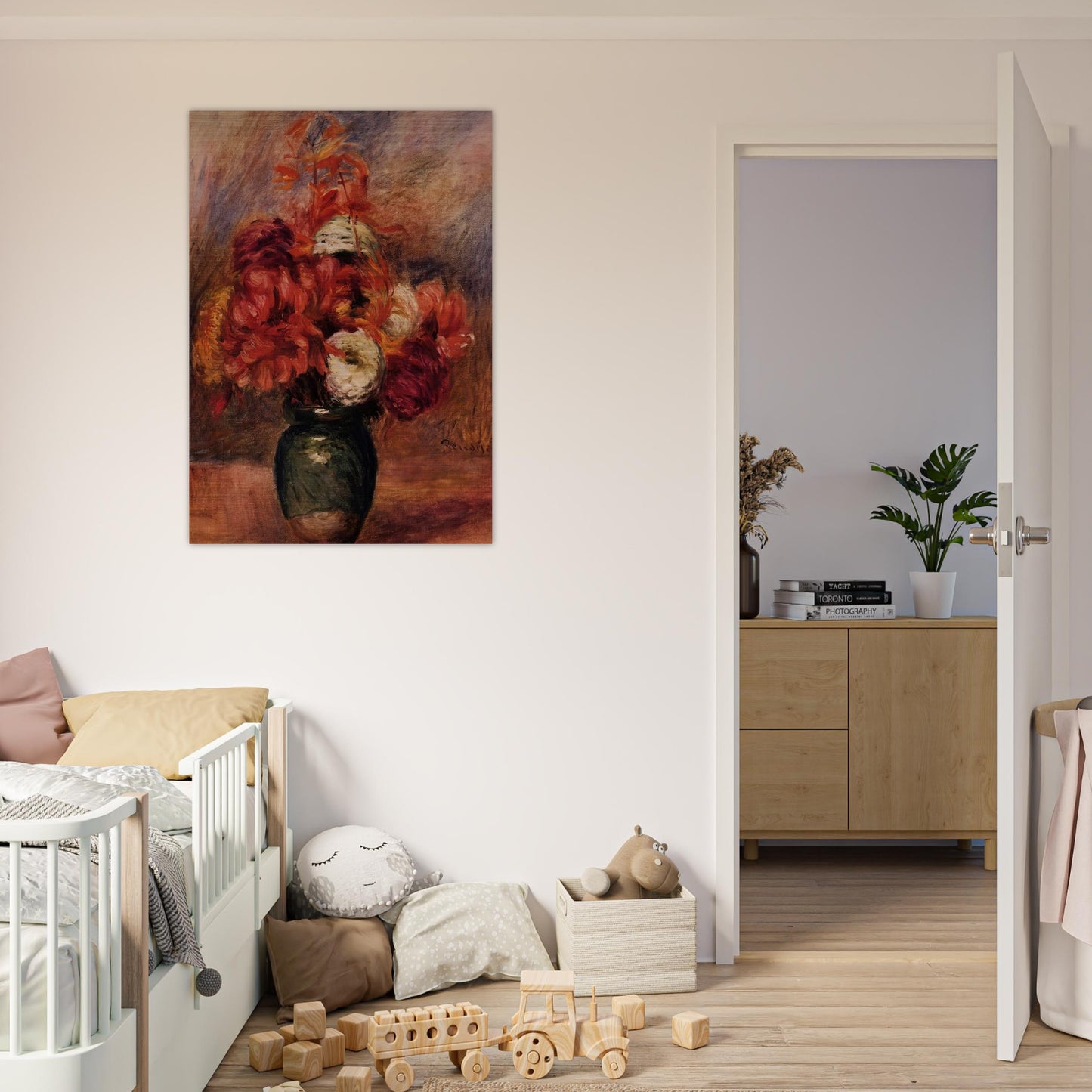 Flowers in a Green Vase Dahlilas and Asters - Pierre-Auguste Renoir Brushed Aluminum Print - 70x100 cm / 28x40 inches | Pierre-Auguste Renoir Aluminum Print | Pierre-Auguste Renoir Prints