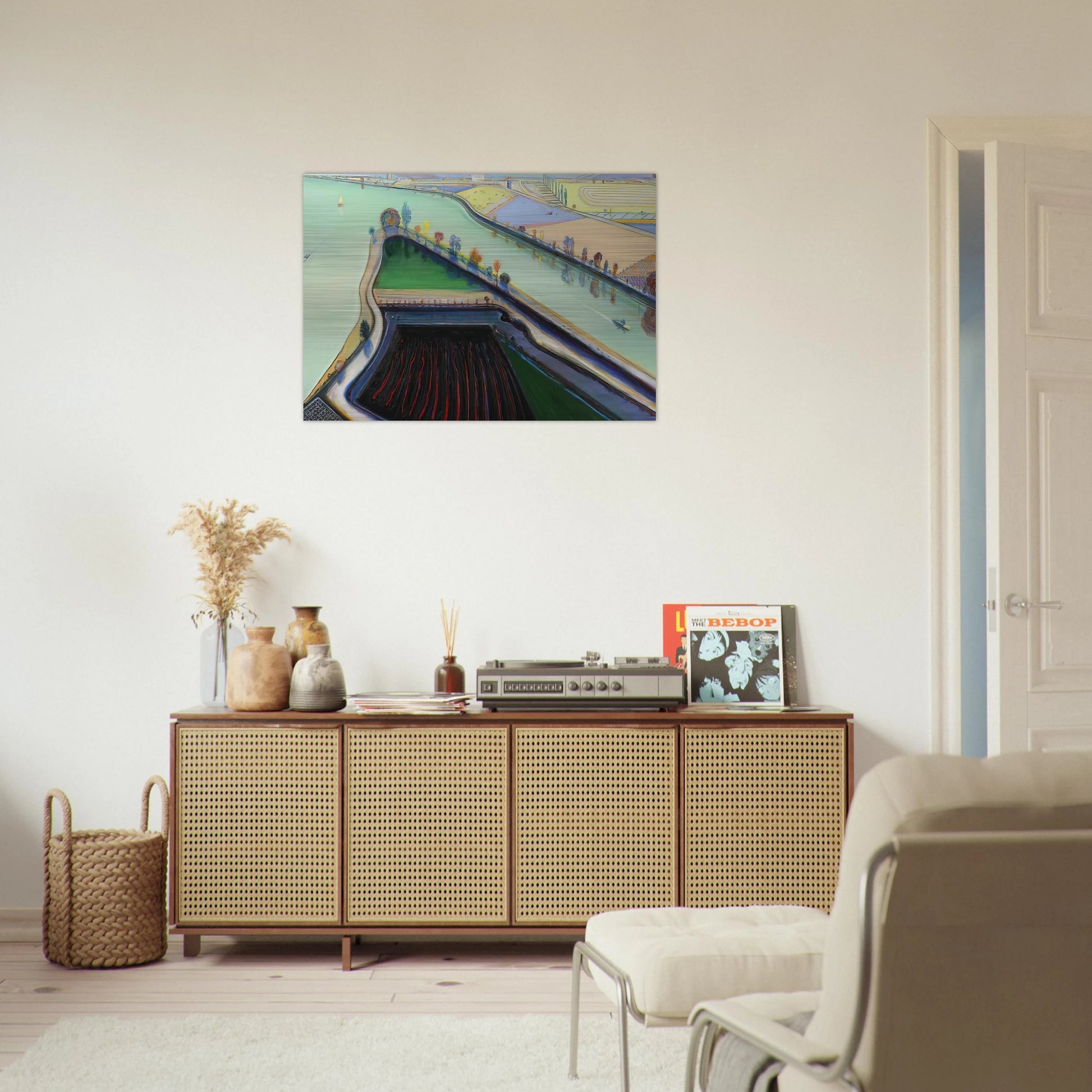 River Boats - 2001 - Wayne Thiebaud Brushed Aluminum Print - 70x100 cm / 28x40 inches | Wayne Thiebaud Aluminum Print | Wayne Thiebaud Prints