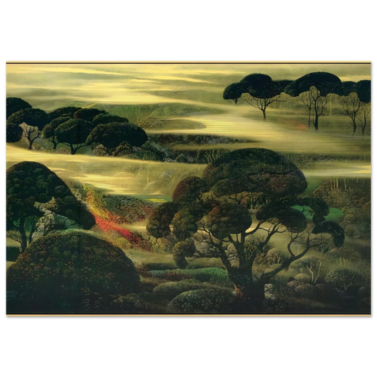 Forest in Fog - Eyvind Earle Brushed Aluminum Print - 70x100 cm / 28x40 inches | Eyvind Earle Aluminum Print | Eyvind Earle Prints