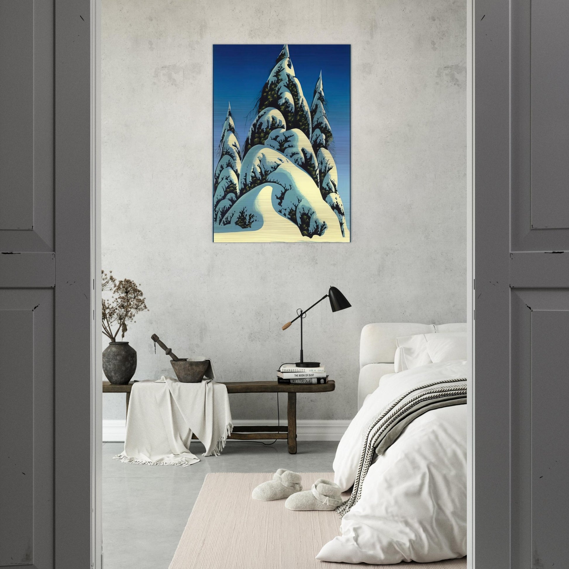 New Fallen Snow - Eyvind Earle Brushed Aluminum Print - 70x100 cm / 28x40 inches | Eyvind Earle Aluminum Print | Eyvind Earle Prints