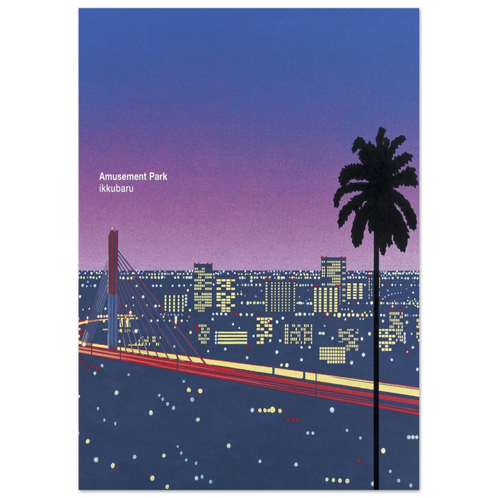 Hiroshi Nagai - Ikkubaru Amusement City Wall Art - 60x80 cm / 24x32 inches - Premium Wooden Framed Poster With Fine Art Paper - Black frame