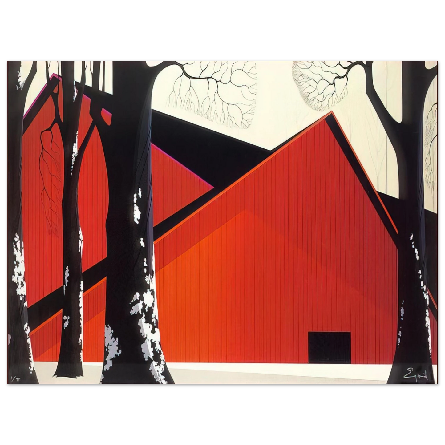 Eyvind Earle - The Great Red Barn  75x100 cm / 30x40inches Fine Art Poster